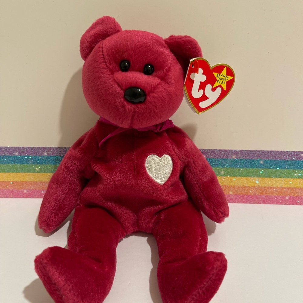 TY Valentina Beanie Babies Red Plush Teddy Bear Collectible 90s Stuffed Bear NWT